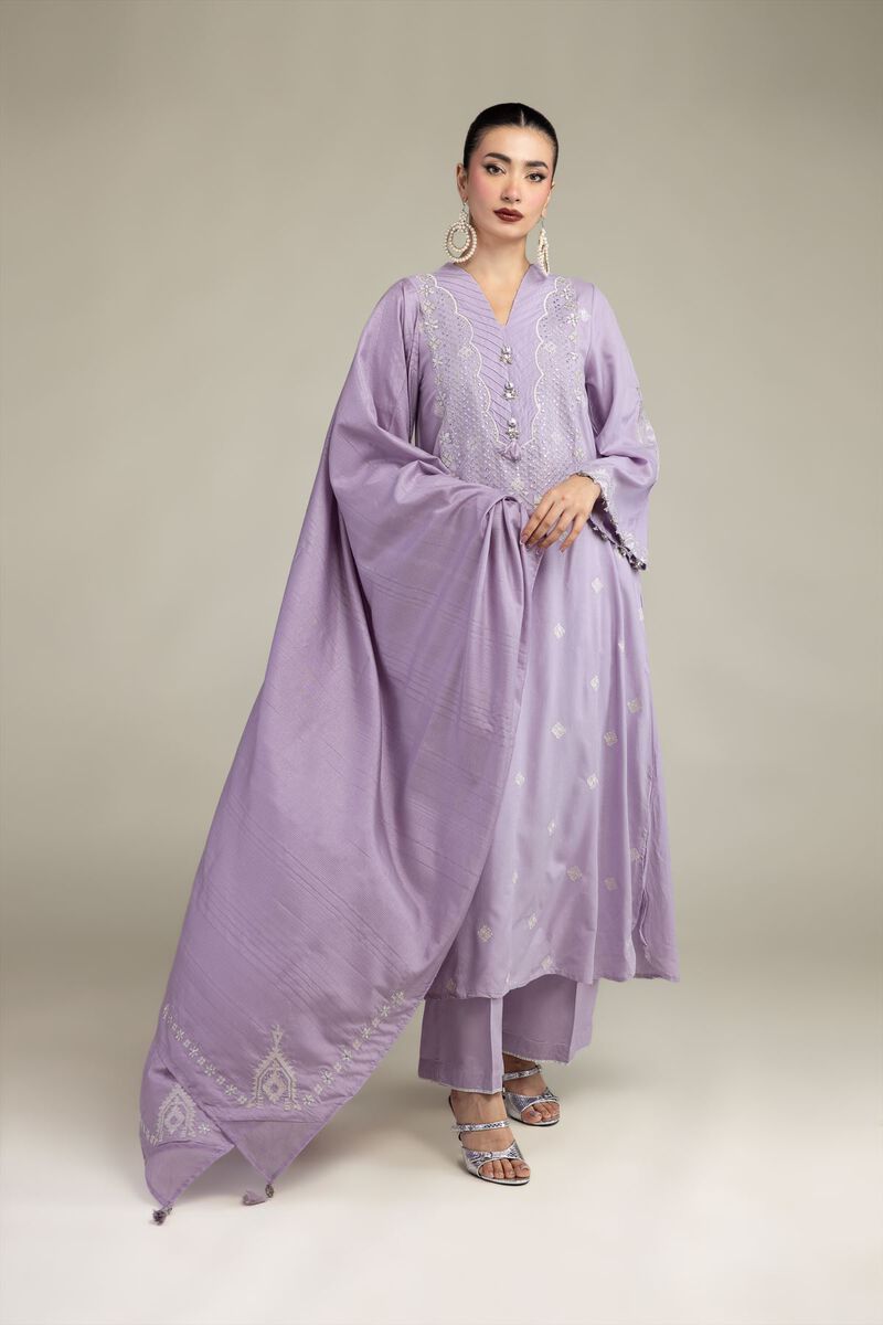 Embroidered | Polyester Silk | Silk Lavender Dupatta | USD 40.00