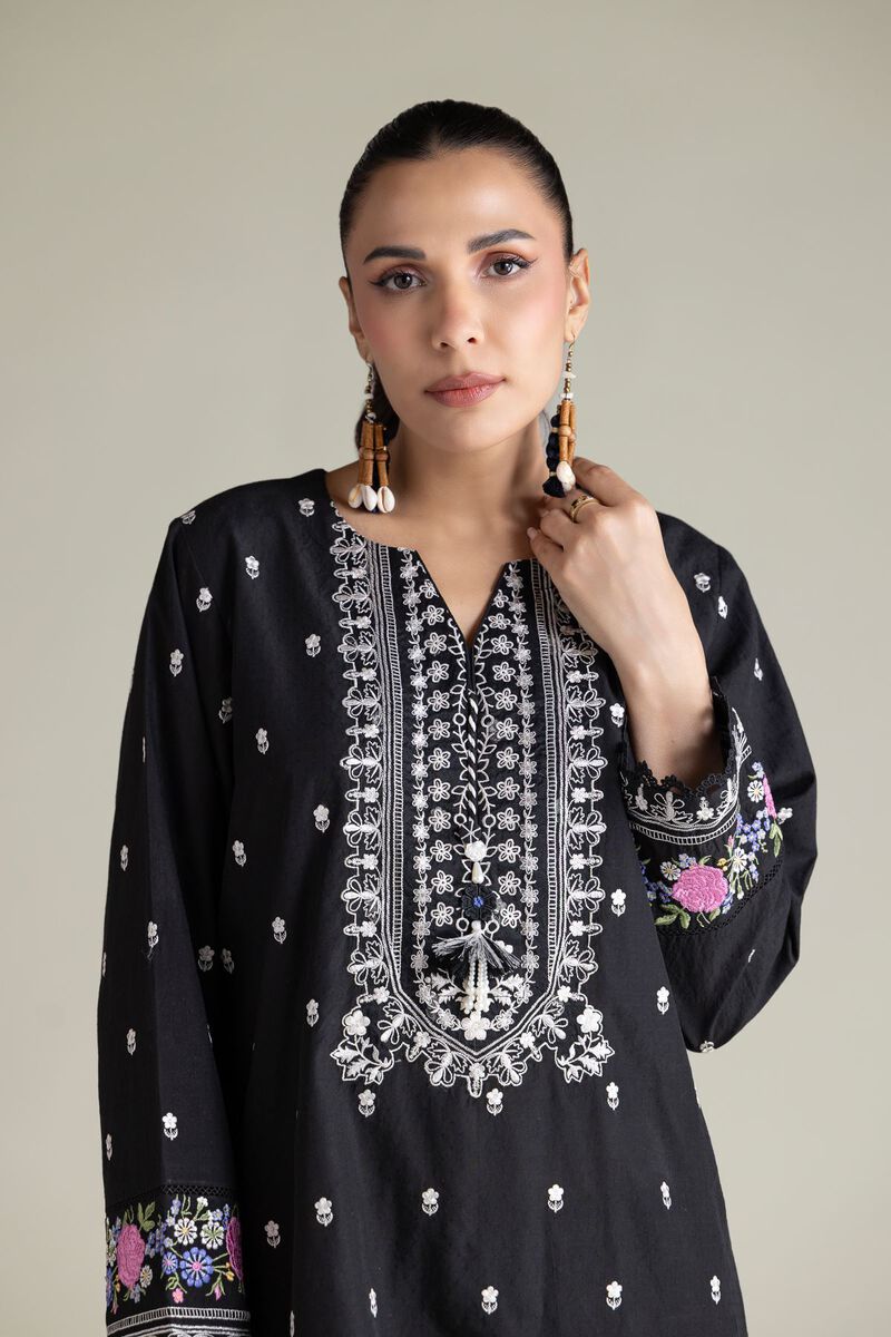 Embroidered | Cotton Dobby | Black Tailored 2-Piece | USD 70.00