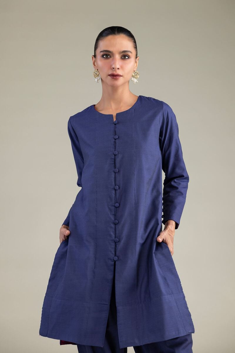 Dyed | Textured Raw Silk | Solid Navy Kurta | USD 45.00