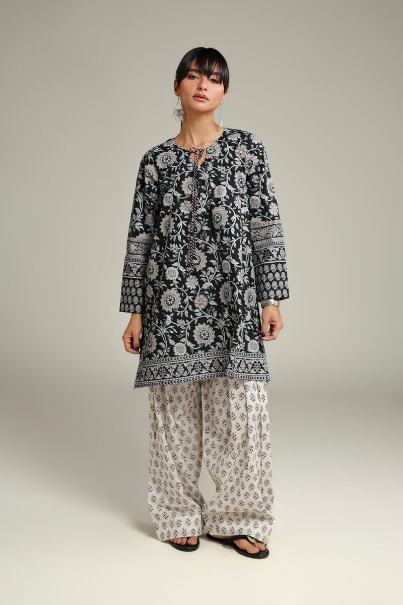 Printed | Cambric | Floral Black Kurta | USD 35.00