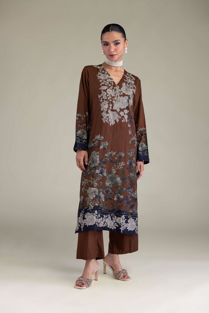 Embroidered | Raw Silk | Brown Silk Kurta | USD 55.00
