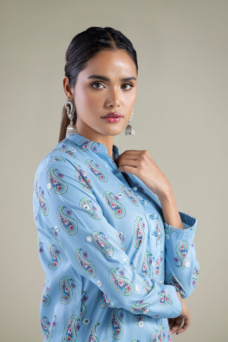 Embroidered | Viscose | Paisley Band Collar Kurta | null