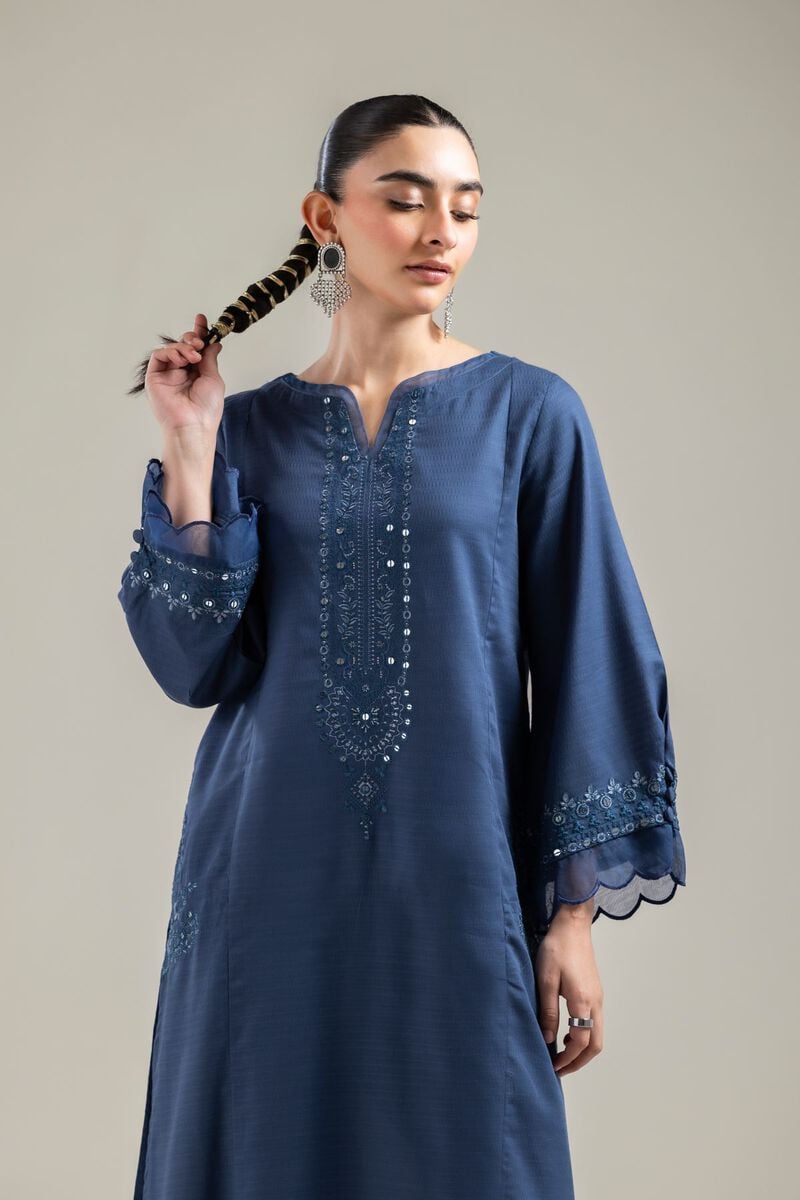 Embroidered |Cotton Dobby | Long Navy Kurta | USD 40.00