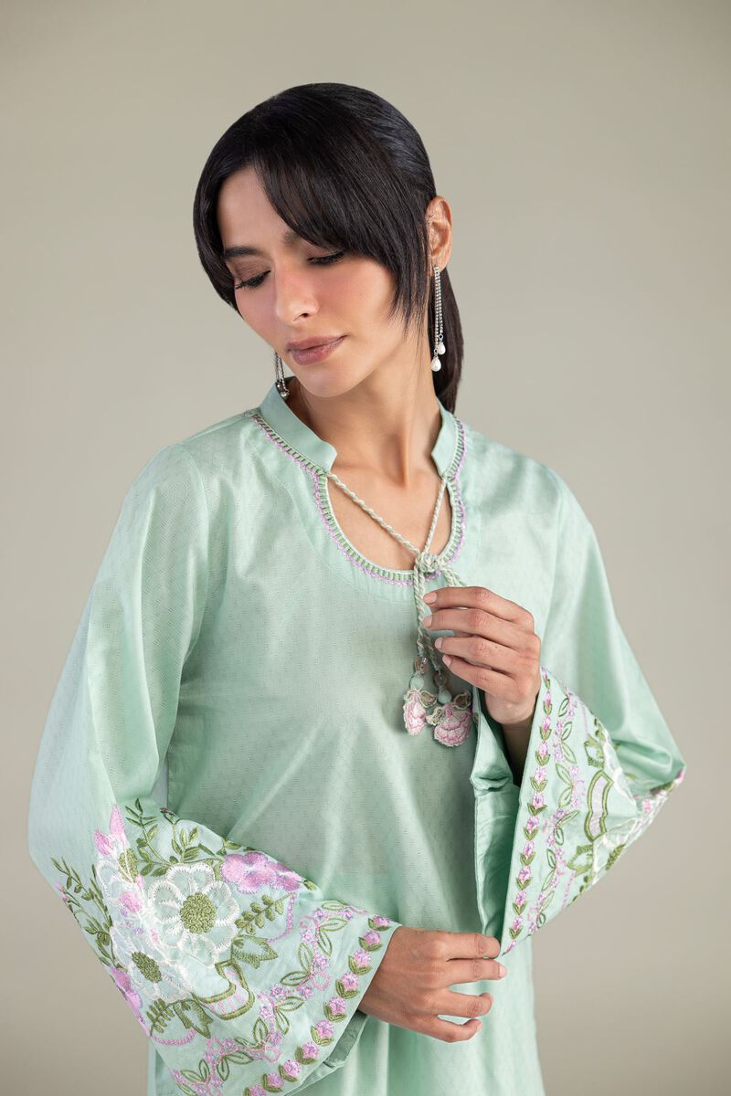 Embroidered | Cotton Dobby | Mint Cotton Kurta | USD 45.00