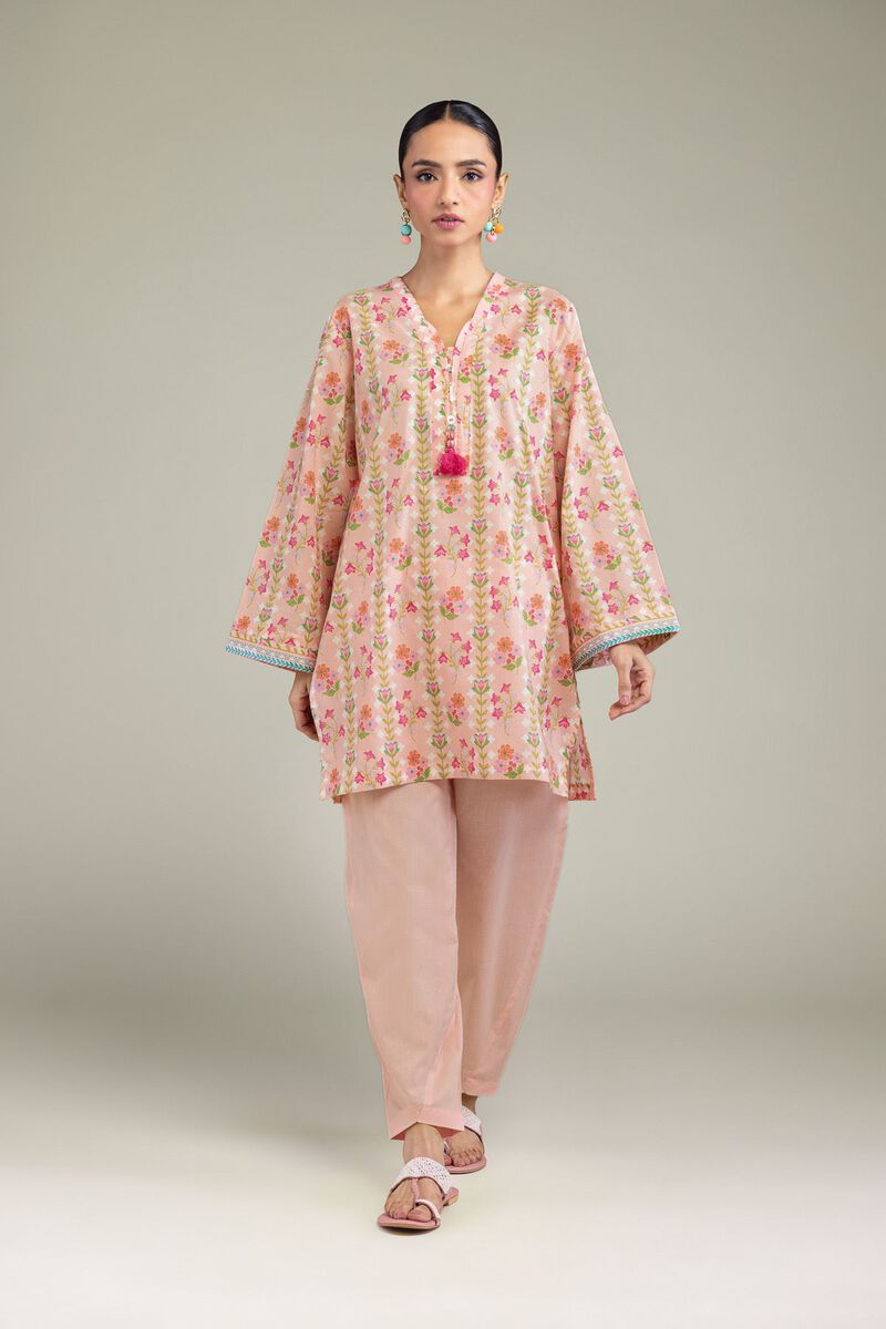 Printed | Cambric | Peach Cambric Kurta | USD 30.00