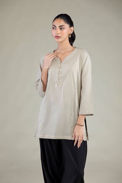 Dyed | Cotton Viscose | Solid Beige Kurta | USD 40.00