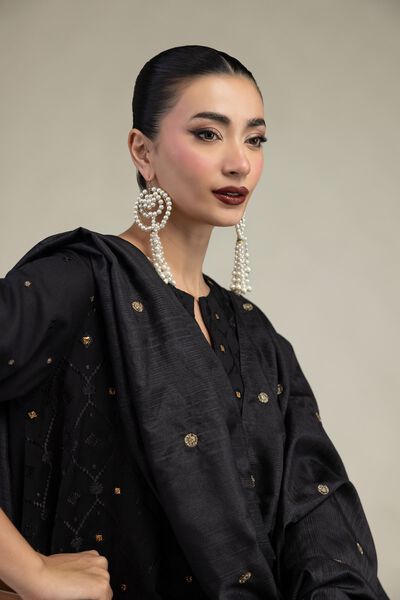Embroidered | Polyester Silk | Black Silk Dupatta | USD 40.00
