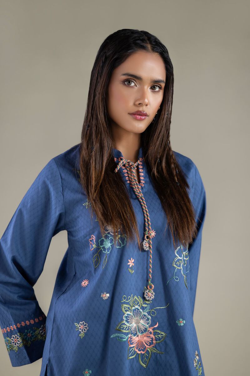 Embroidered | Cotton Dobby | Floral Drawstring Kurta | USD 40.00