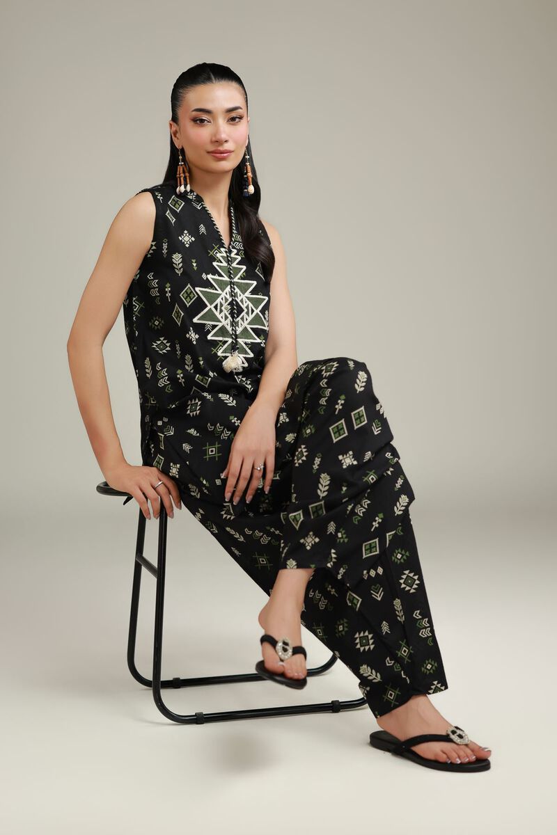 Embroidered | Cotton Dobby | Black Sleeveless Kurta | USD 30.00
