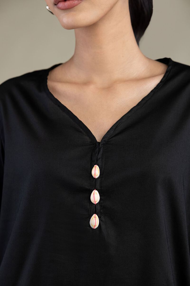 Dyed | Cotton Viscose | Black Solid Kurta | USD 40.00