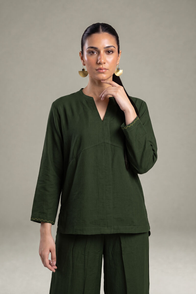 Dyed | Crepe | Short V-Neck Tunic | USD 40.00