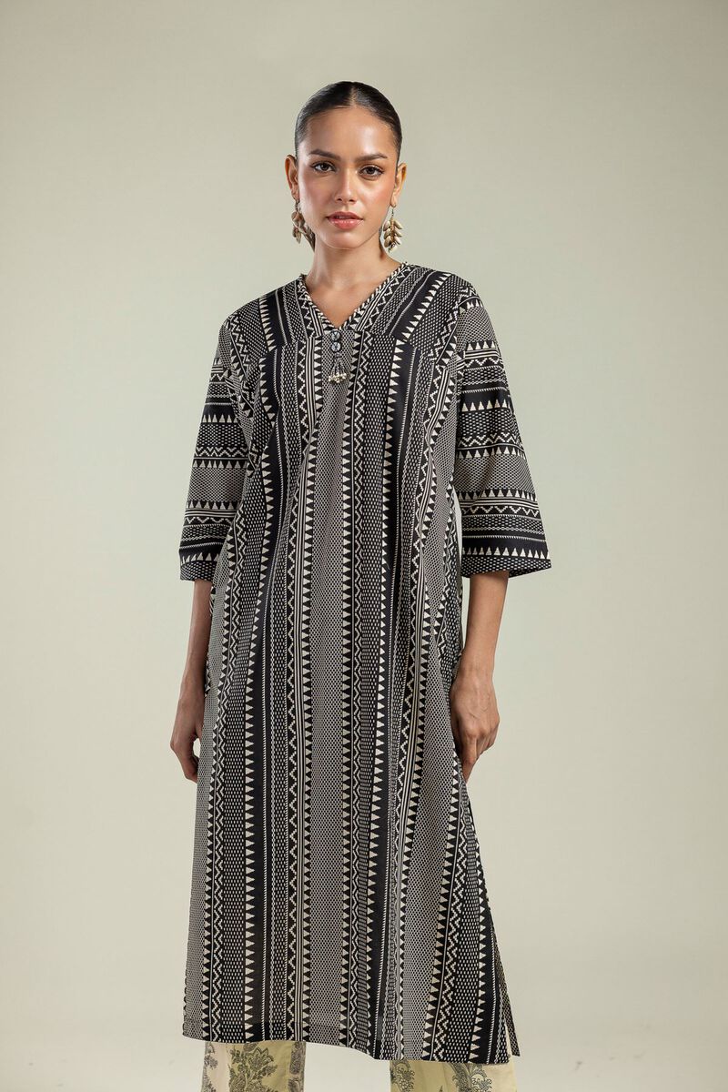 Printed | Cambric | Black V-Neck Kurta | USD 35.00