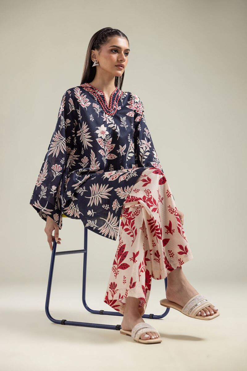 Printed | Cotton Dobby | V-Neck Navy Kurta | USD 30.00