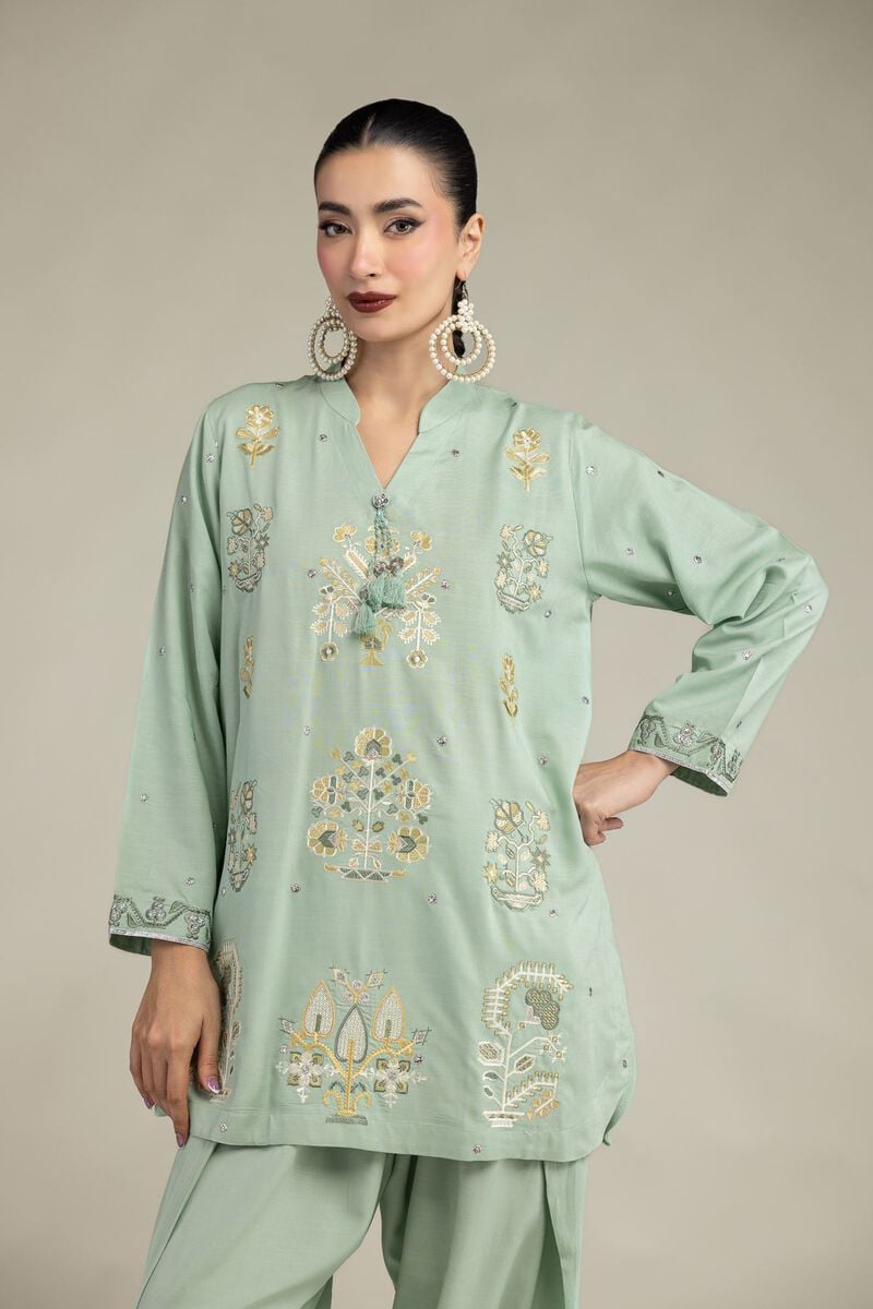 Embroidered | Raw Silk | Floral Embroidered Kurta | USD 45.00