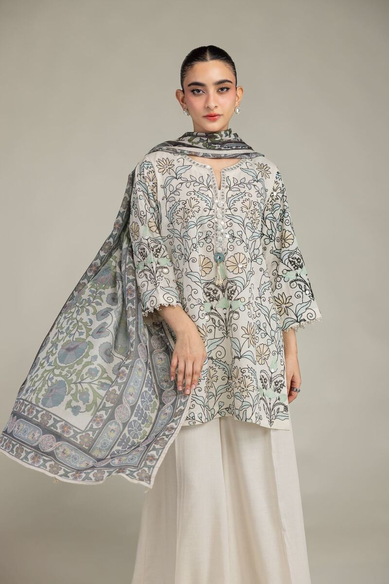 Embroidered | Raw Silk | Short Floral Kurta | USD 60.00