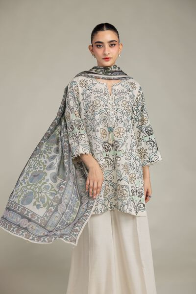 Embroidered | Raw Silk | Short Floral Kurta | USD 60.00