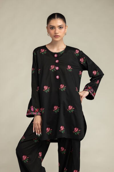 Embroidered | Cambric | Black Cambric Kurta | USD 45.00