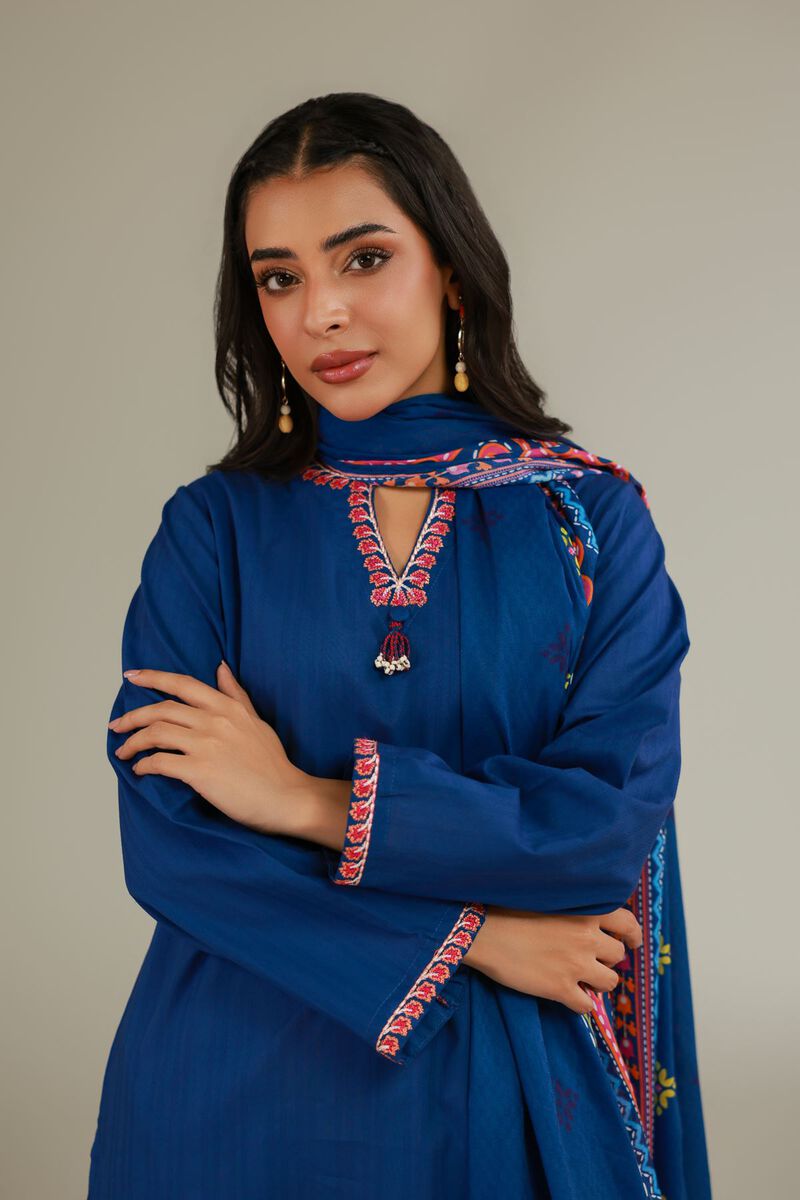 Embroidered | Cotton Net | Embroidered Navy Dupatta | USD 25.00