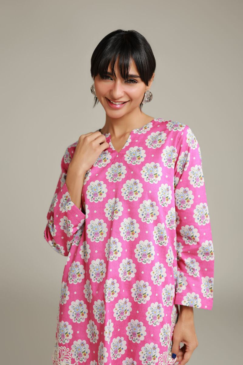 Embroidered | Cotton Dobby | Floral Pink Kurta | USD 30.00