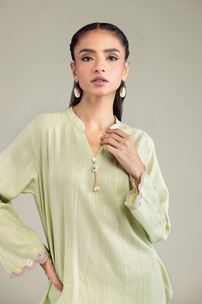 Embroidered | Textured Cotton | Cotton Band-Collar Kurta | USD 45.00