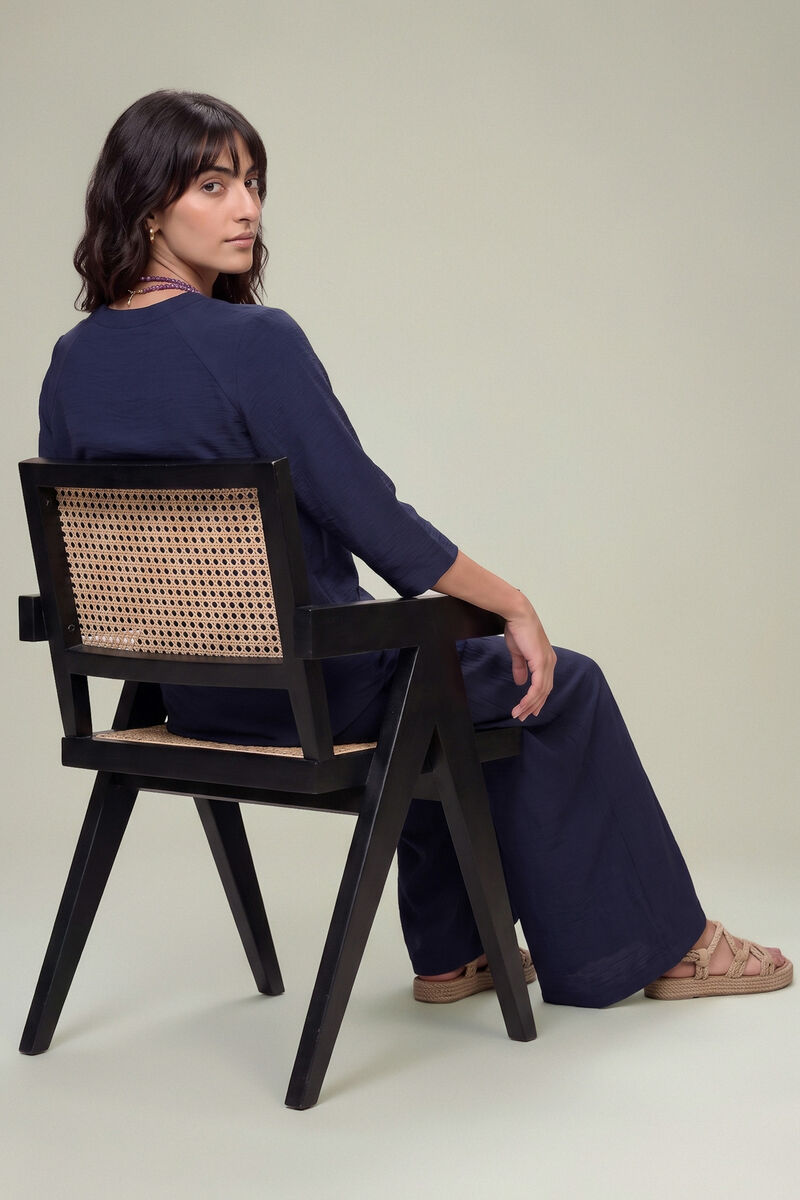 Dyed | Textured Georgette | V-Neck Navy Tunic | USD 40.00