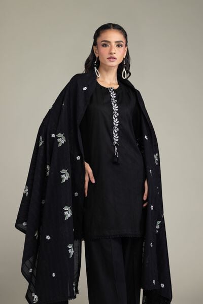 Embroidered | Textured Cotton | Black Cotton Dupatta | USD 35.00