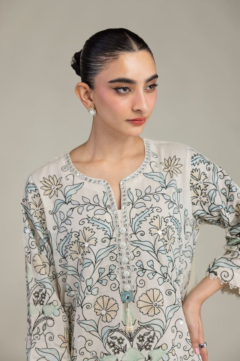 Embroidered | Raw Silk | Short Floral Kurta | USD 60.00