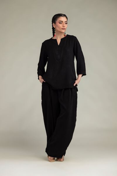 Dyed | Crepe Georgette | Black Georgette Trousers | USD 35.00