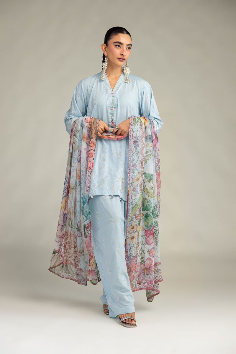 Embroidered | Mesuri | Floral Blue Dupatta | USD 30.00