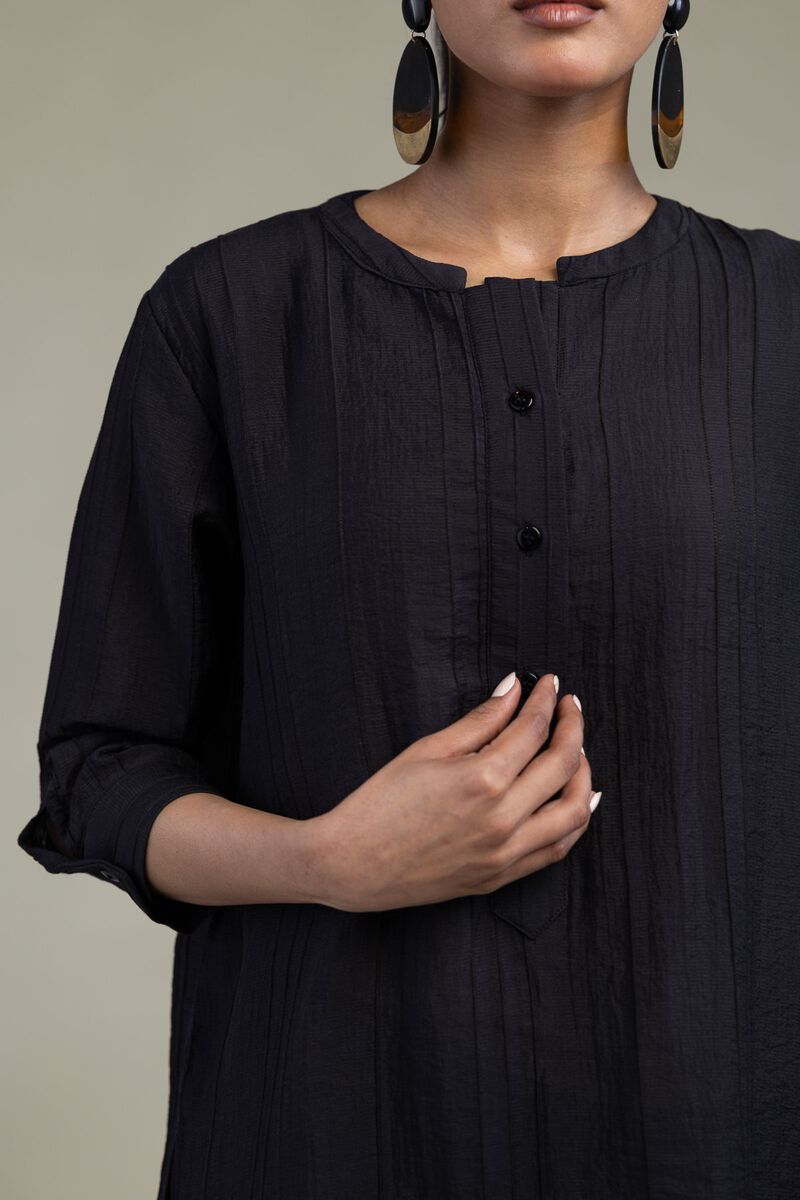 Dyed | Blended Crinkle | Black Crinkle Tunic | USD 40.00