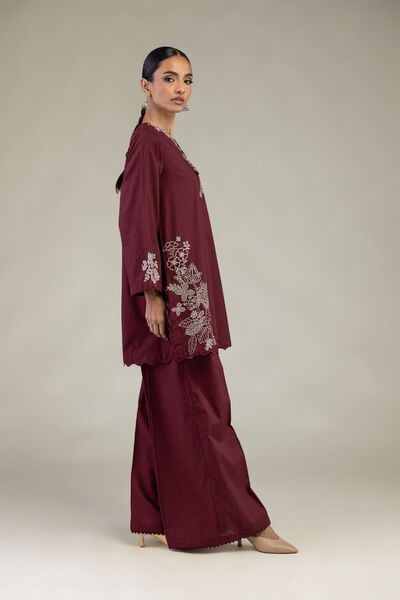 Embroidered | Cotton Dobby | Solid Maroon Pants | USD 25.00
