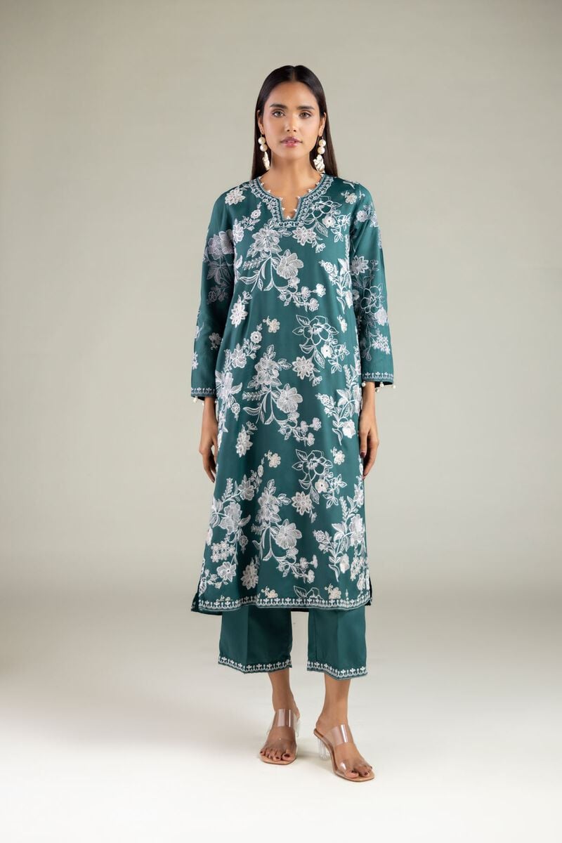 Embroidered | Raw Silk | Pearl Floral Kurta | USD 60.00