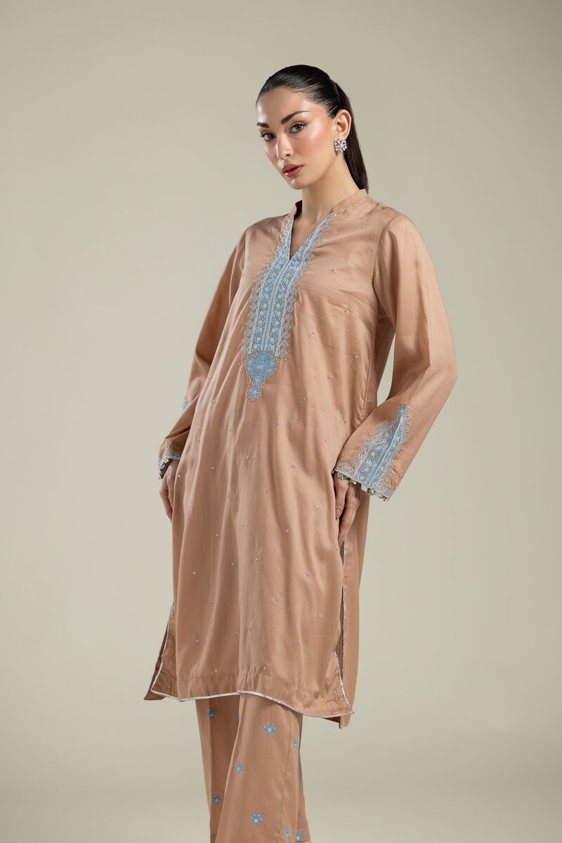 Embroidered | Textured Weave | Embroidered V-Neck Kurta | USD 40.00