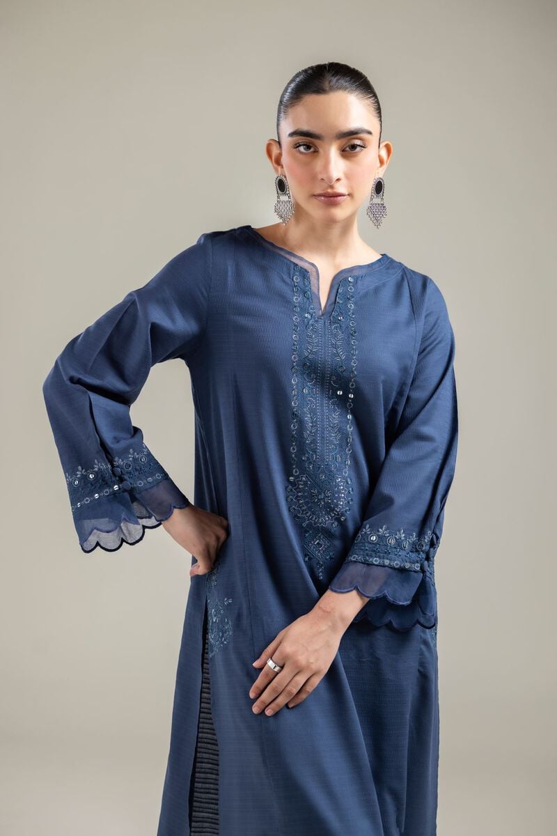 Embroidered |Cotton Dobby | Long Navy Kurta | USD 40.00