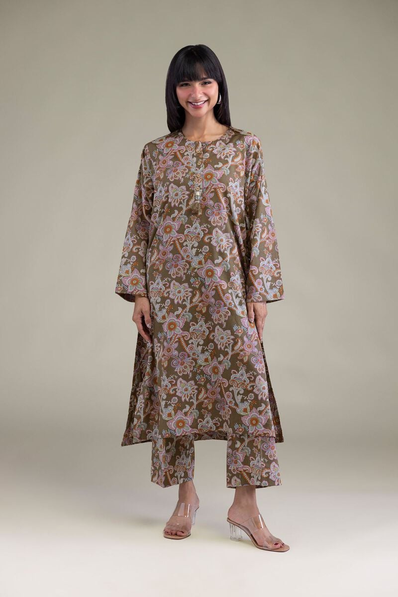 Printed | Cambric | Brown Cambric Kurta | USD 30.00