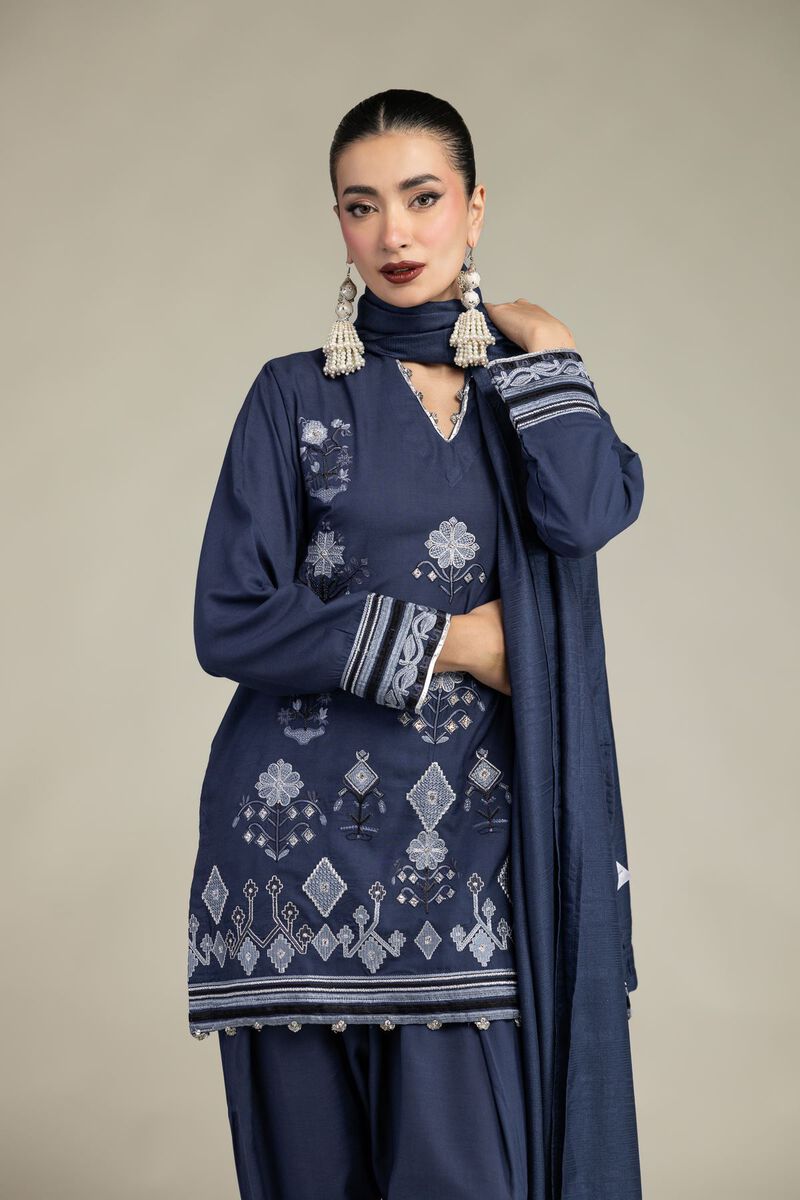 Embroidered | Raw Silk | Floral V-Neck Kurta | USD 55.00