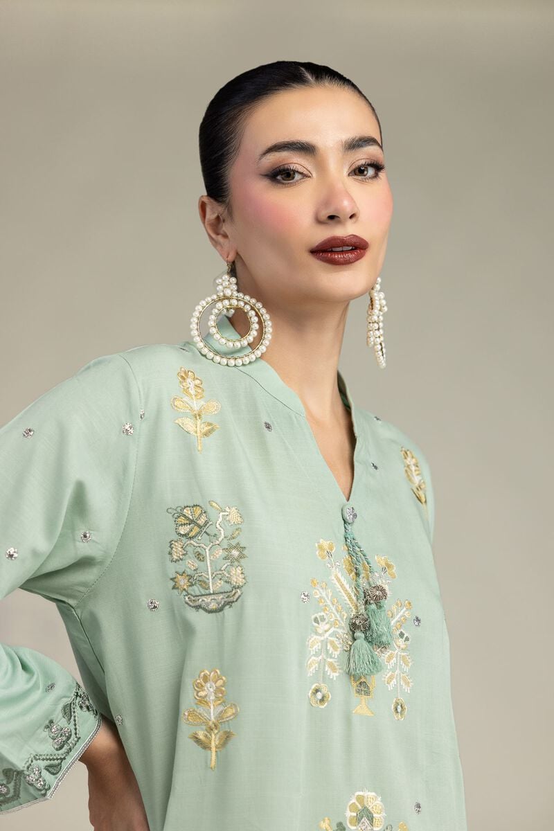 Embroidered | Raw Silk | Floral Embroidered Kurta | USD 45.00