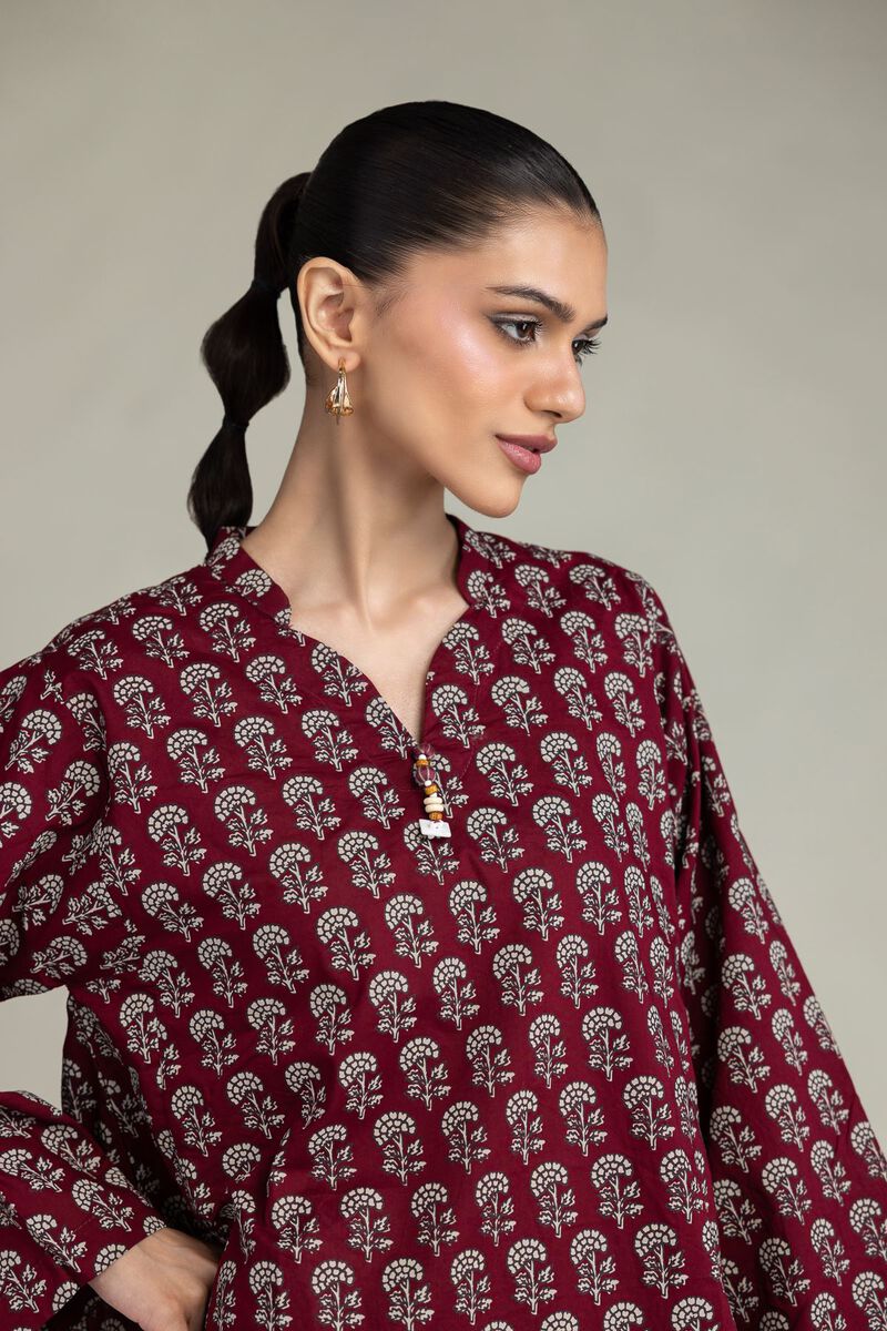 Printed | Cambric | Maroon Cambric Kurta | USD 40.00