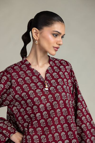 Printed | Cambric | Maroon Cambric Kurta | USD 40.00