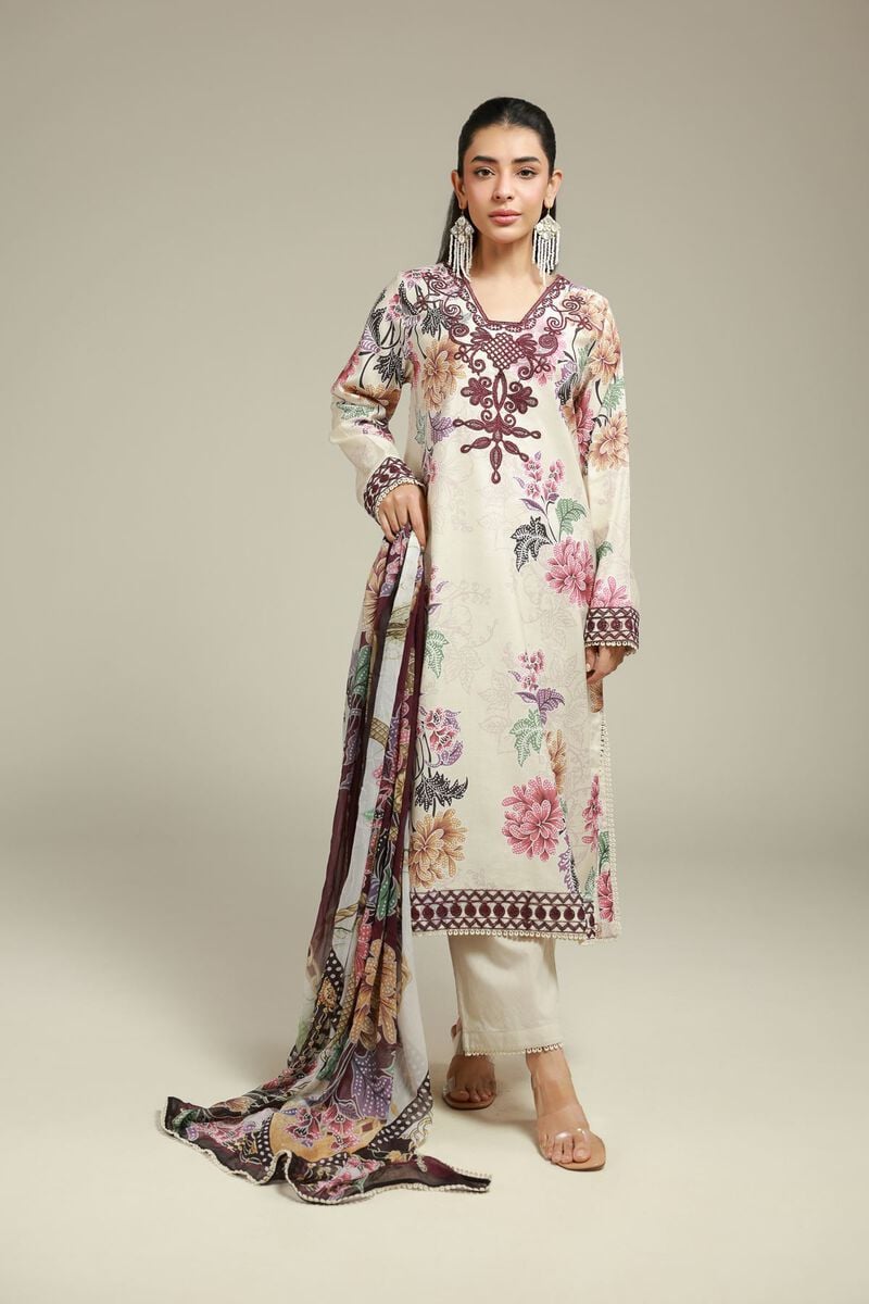 Embroidered | Satin | 3-Piece Tailored Set | USD 75.00