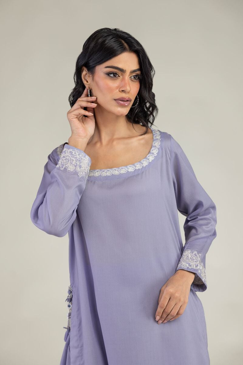 Embroidered | Lyocell | Long Lavendar Kurta | USD 40.00