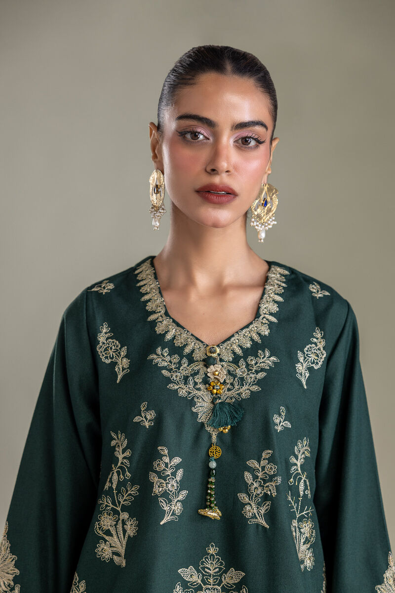 Embroidered | Heavy Blended Viscose | Dark Green Kurta | USD 70.00
