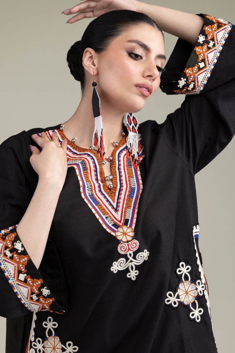 Embroidered | Raw Silk | Black Longline Kurta | USD 13.50