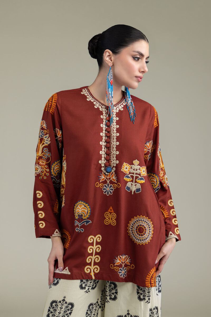 Embroidered | Raw Silk | Rust Silk Kurta | null