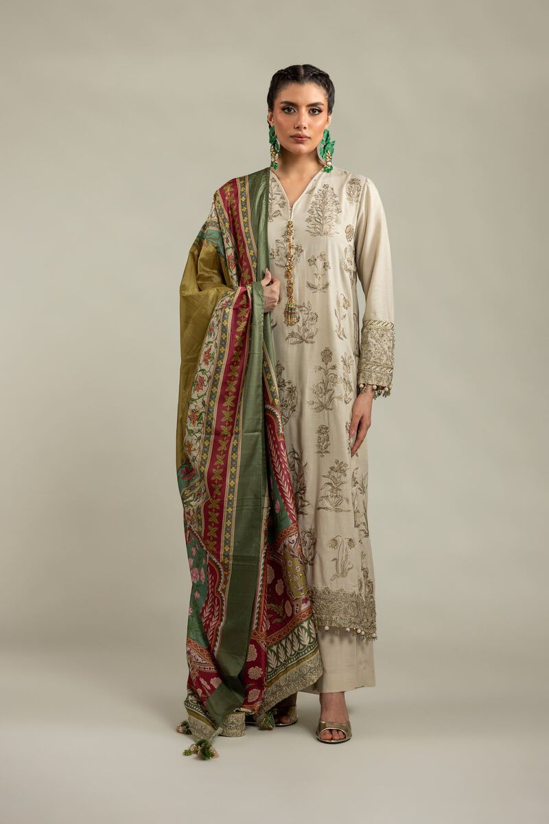 Embroidered | Raw Silk | 3-Piece Co-ord Set | USD 180.00