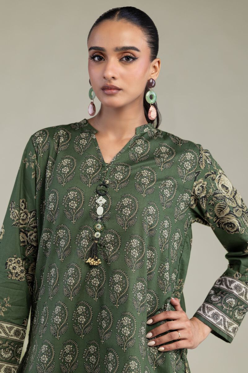 Printed | Cambric | Short Green Kurta | USD 35.00