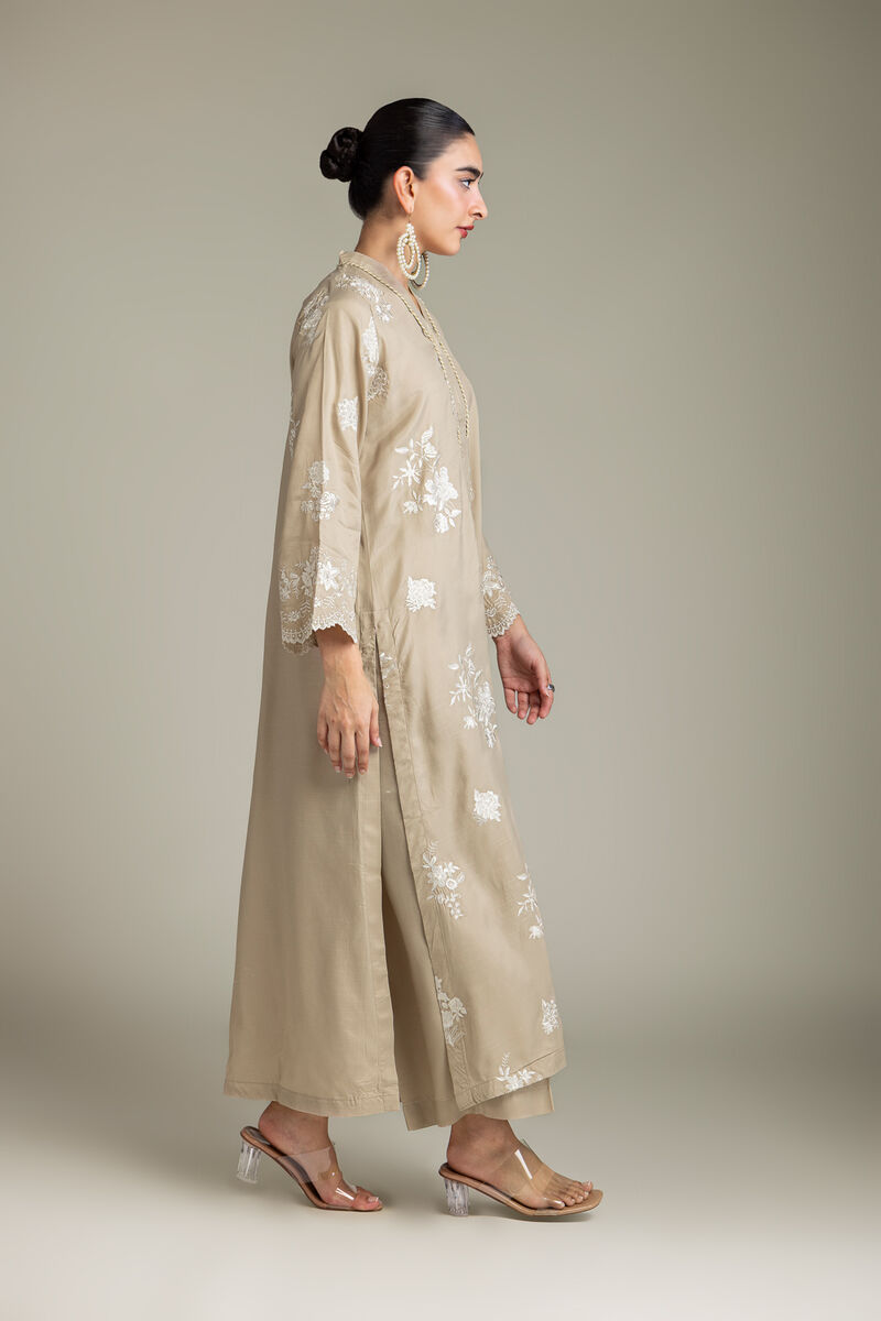 Embroidered | Raw Silk | Beige Silk Pants | USD 40.00