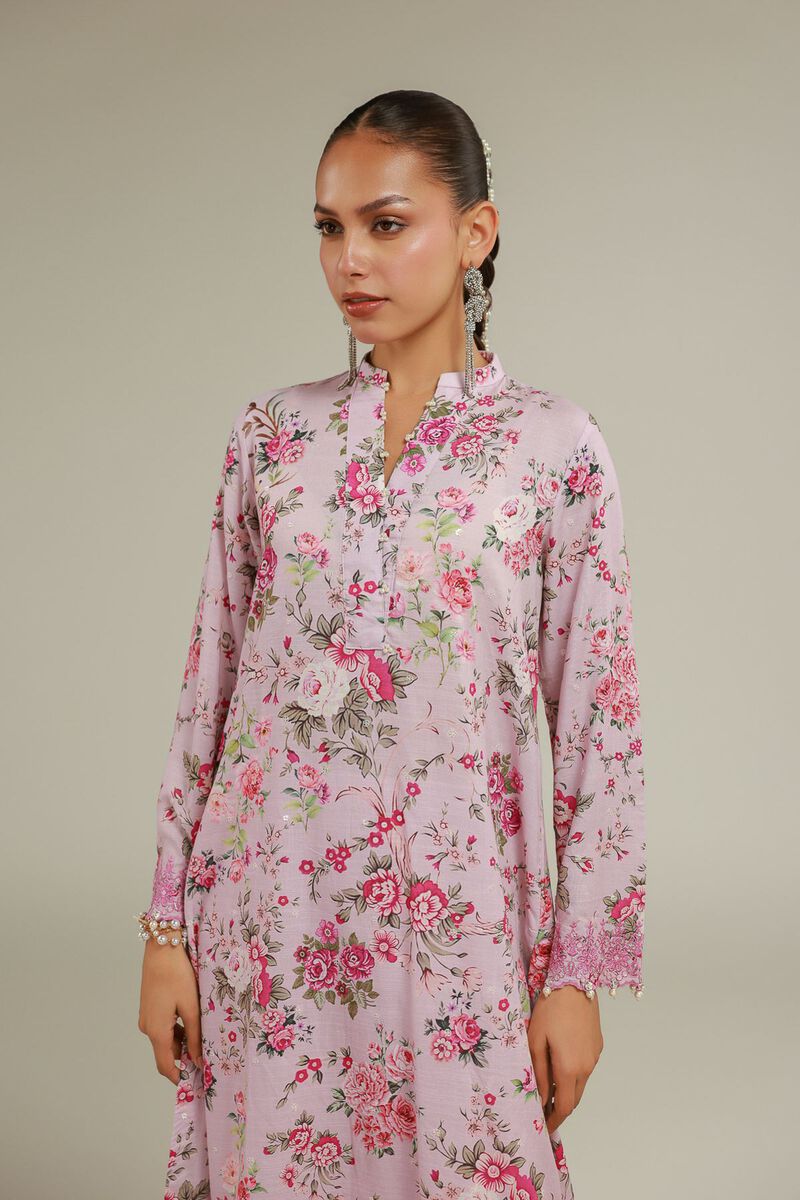 Embroidered | Raw Silk | Floral Longline Kurta | USD 60.00