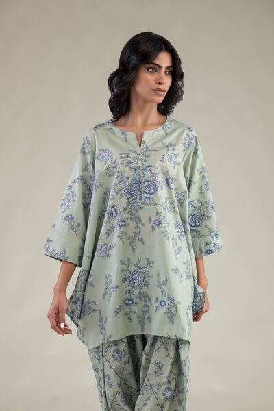 Embroidered | Cambric | Mint Short Kurta | USD 35.00