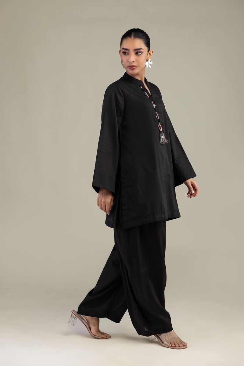 Dyed | Textured Cotton | V-Neck Black Kurta | USD 35.00